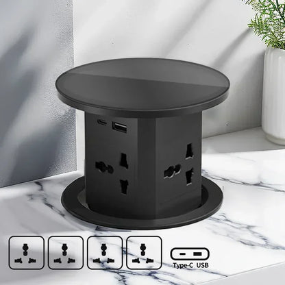 Hydraulic Lifting Socket Automatic Pop  Up Wireless Charge Universal/US/UK/TL Plug Adapter Hidden Four Sided Socket Power Supply