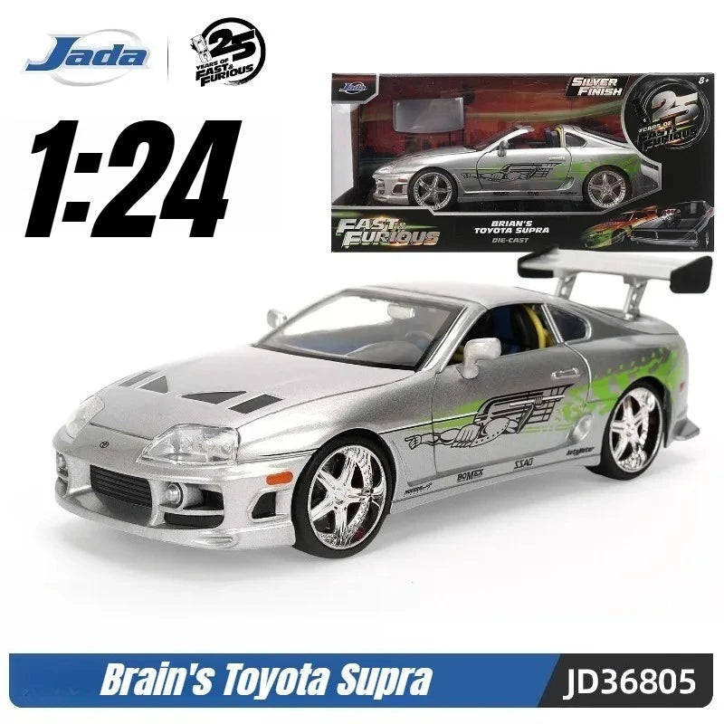 In Stock Jada 25th 1:24 Fast & Furious Dodge Charger Skyline GTR Totota Supra Mitsubishi Eclipse Lancer EVO Alloy Car  Gift Toy