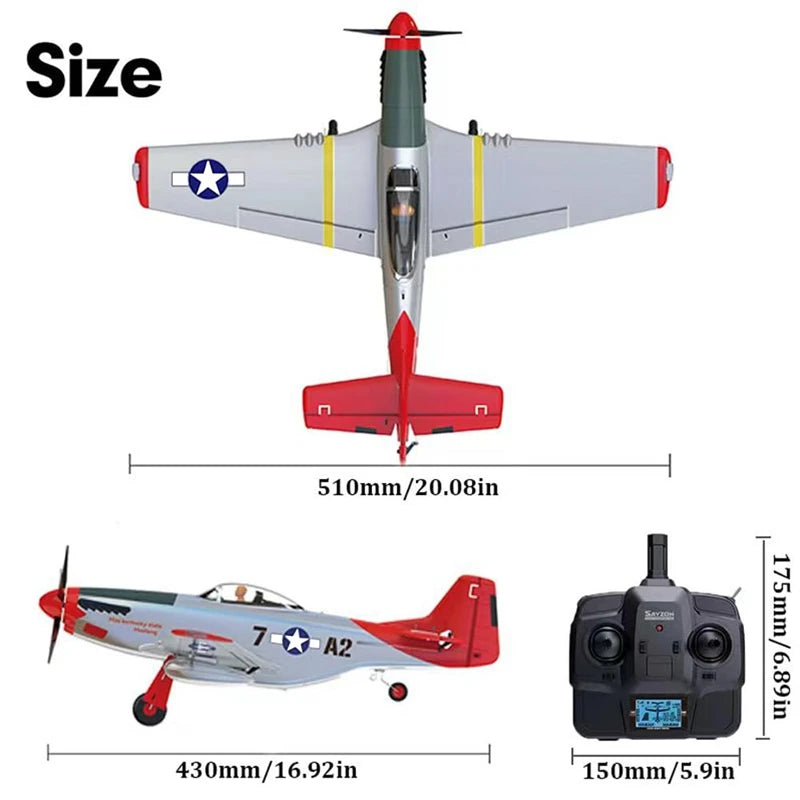 New P51D Mustang Remote Control Aircraft 2.4G One Click Aerobatic Flight 5CH Glider RTF Equipped with Xpilot Stability System