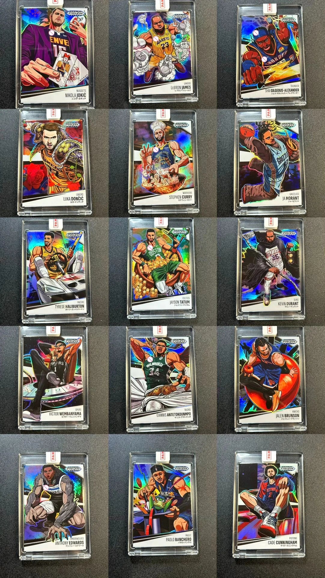 PANINI DIY manga homemade Curry James Doncic Durant Wembanyama Jokic Edwards Morant Textured Rainbow Sparkle Collectible Card