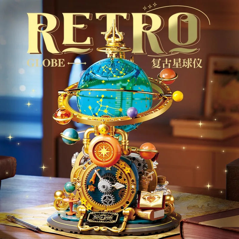 New Retro Rotating Earth Model Building Block Splicing Movable Construction Educational Decoration Ornament Toy Collection Gift