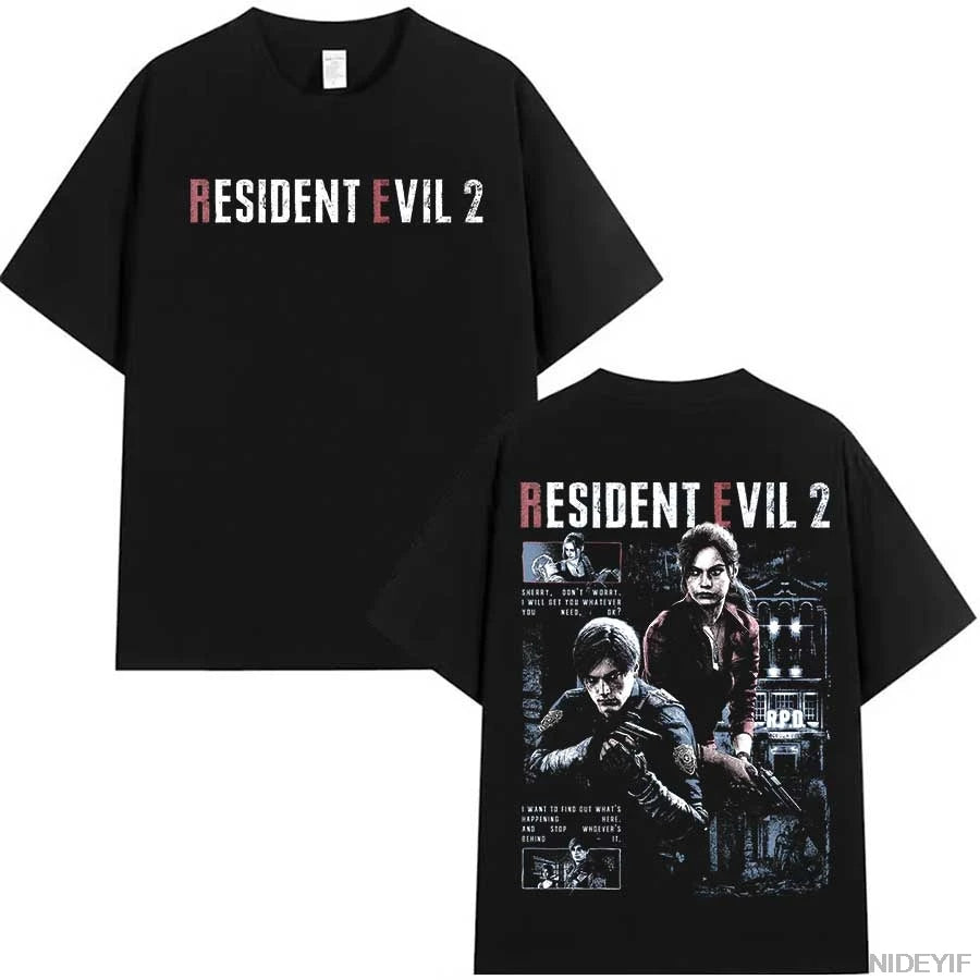 Resident Evil 2 Leon Claire Rpd Station Acid Wash Oversized Cotton T Shirt 2026 Horror Game Graphic Tee for Men Women