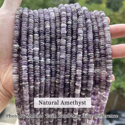 6x2mm Natural Stone Amethyst Pink Quartz Flat Rondelle Bead Smooth Loose Bead for Jewelry Making DIY Bracelet Necklace Accessory