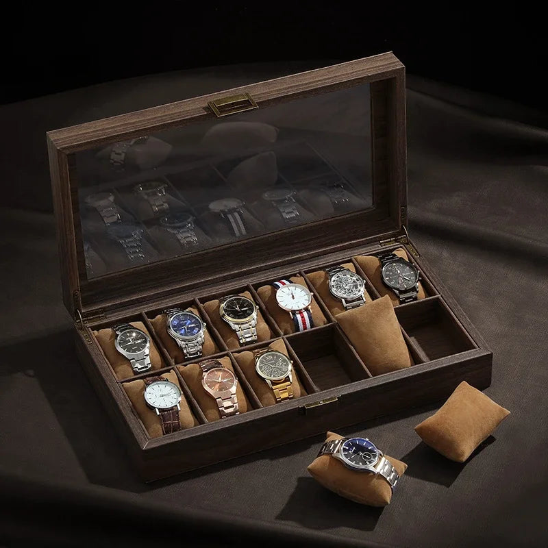 Luxury Wooden Grain Leather Watch Case High-Capacity Storage Multi-Watch Jewelry Organizer for Home