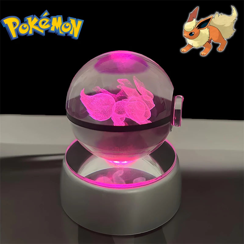 Pokemon 3D Crystal POKE BALL Figure Toys Snivy Dragonair Blastoise Venusaur Milotic Raichu Night Light LED Lamp Base Model Dolls