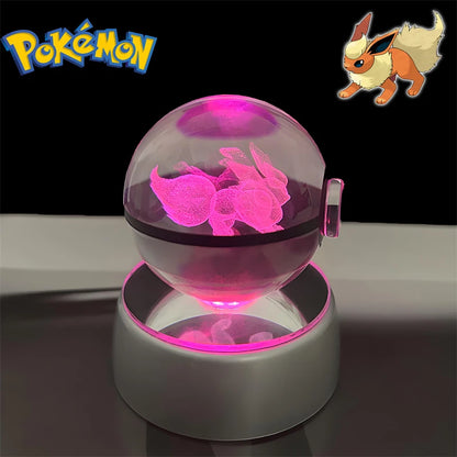 Pokemon 3D Crystal POKE BALL Figure Toys Snivy Dragonair Blastoise Venusaur Milotic Raichu Night Light LED Lamp Base Model Dolls