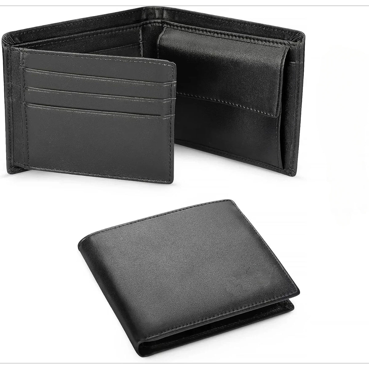 Classic Mens Black Leather Wallets Solid Soft Credit Cards Holders Slim RFID Blocking Purses Coin Pocket Banknote Compartments