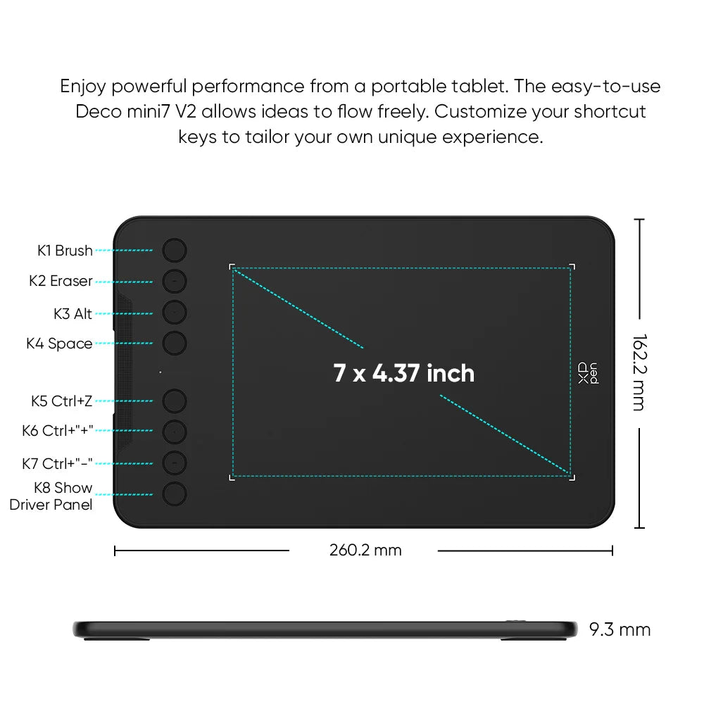 XPPen 7x4 inch Graphics Tablet 8 Express Keys 16384 Level Battery-free Digital Drawing Pen Tablet Support Android Windows Ma