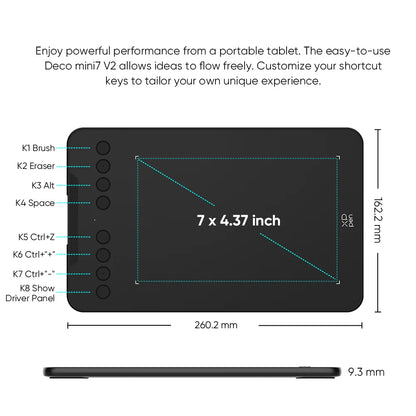XPPen 7x4 inch Graphics Tablet 8 Express Keys 16384 Level Battery-free Digital Drawing Pen Tablet Support Android Windows Ma