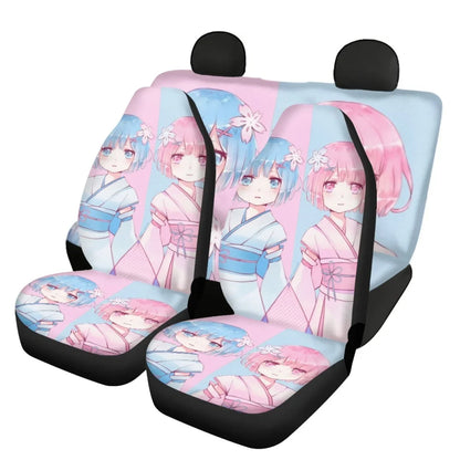 Re Zero Rem Ram 3D Printing Anime Universal Fit Car Seat Covers Black Front Seat Durable Washable Auto Mads Vehicle Seat Covers