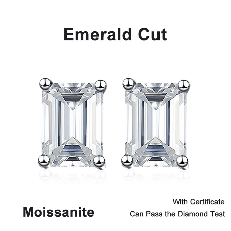 NeeTim 1CT 2CT Emerald Radiant Cut Moissanite Studs Earrings for Women Sparkling 925 Sterling Silver Earring Wedding Jewelry