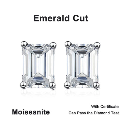 NeeTim 1CT 2CT Emerald Radiant Cut Moissanite Studs Earrings for Women Sparkling 925 Sterling Silver Earring Wedding Jewelry