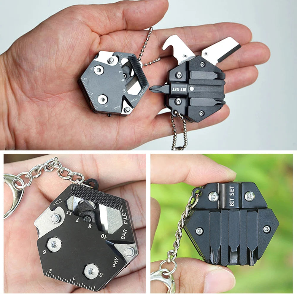 Keychain Screwdriver Multifunctional Hexagon Coin Outdoor EDC Tool Folding Knife Pocket Mini Multitool Coltello Gear Pee Gadgets