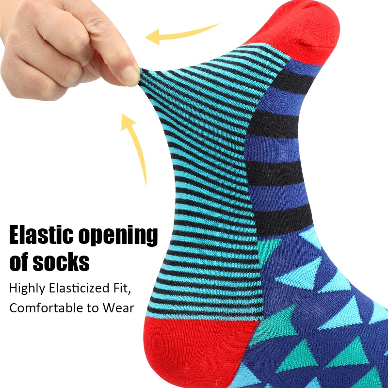 5 Pairs Colorful Geometric Men's Mid-tube Socks Fashion Breathable Sports Sock Comfortable Casual Crew Socks Suitable Daily Wear