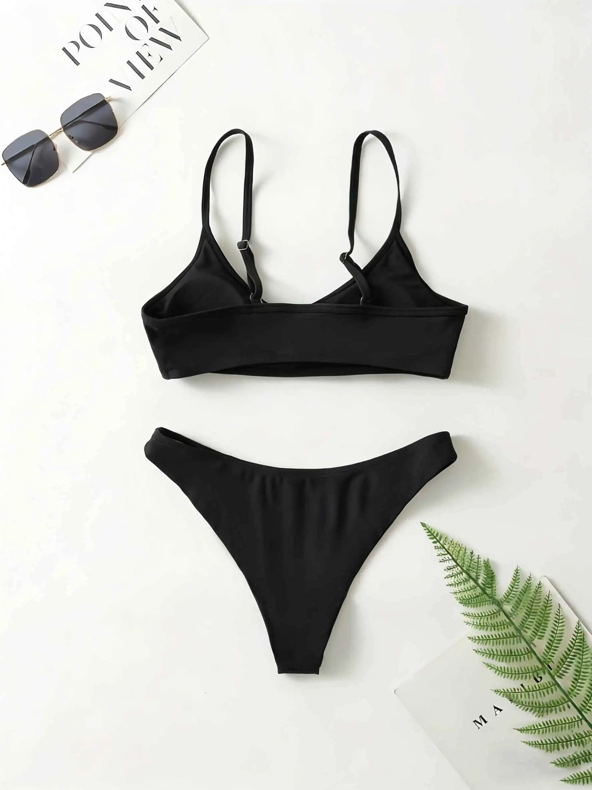 Adult women's fashionable solid color bra bikini - adjustable shoulder straps, suitable for slim fit swimsuits on beach vacation