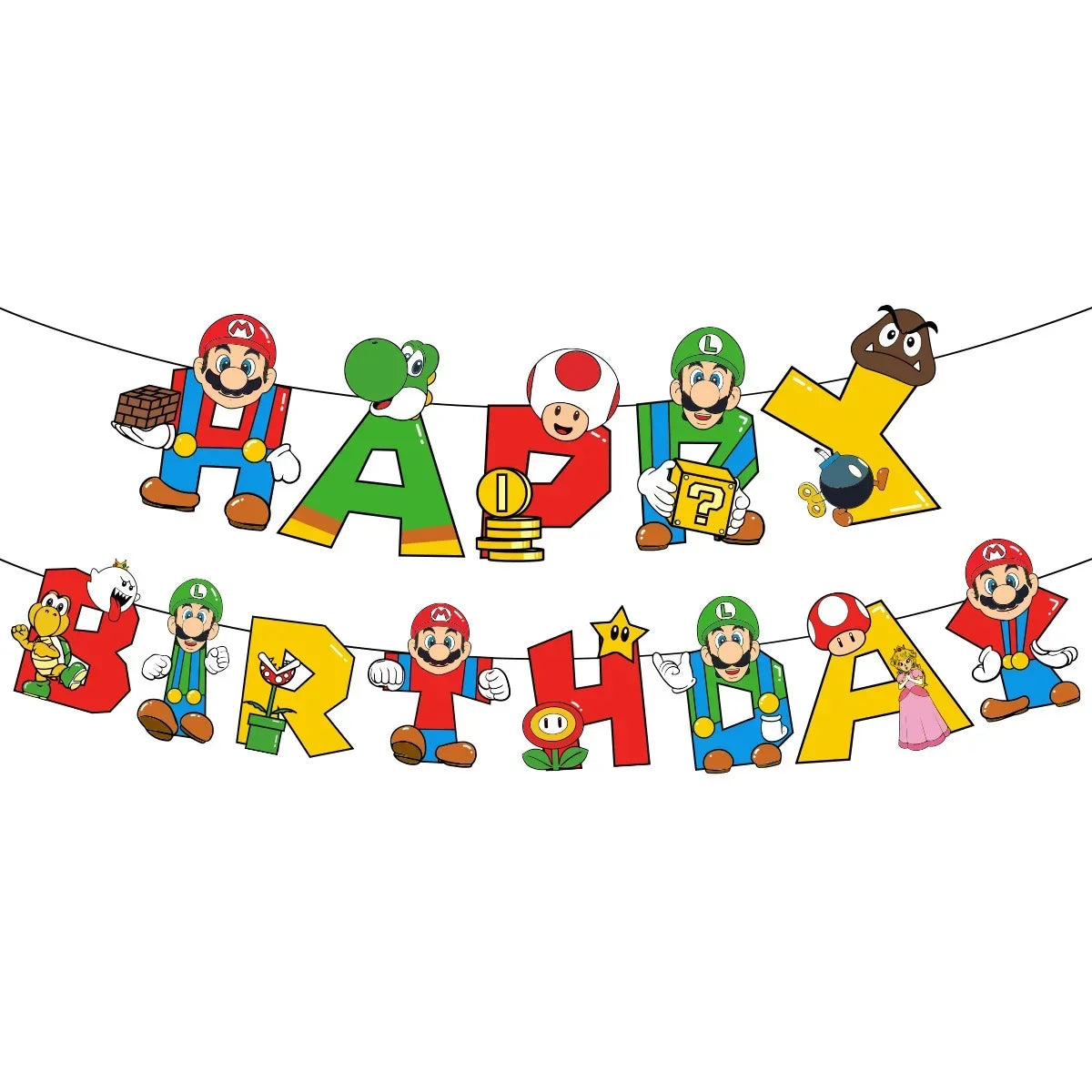 Mario Luigi Peach Princess Yoshi Toad Cake Insertion Cards Banner Spiral Tablecloth Mario Theme Birthday Party Carvinal Props