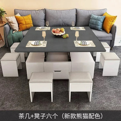 Io S Two-in-one Household With Stool Living Room Multifunctional Rock Slab Lift Coffee Table Dining Table Integrated Dual-purpo