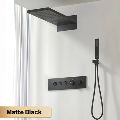 Luxury black brass wall mounted thermostatic shower system Simple embedded design for hot and cold water 3-function bathroom Tap