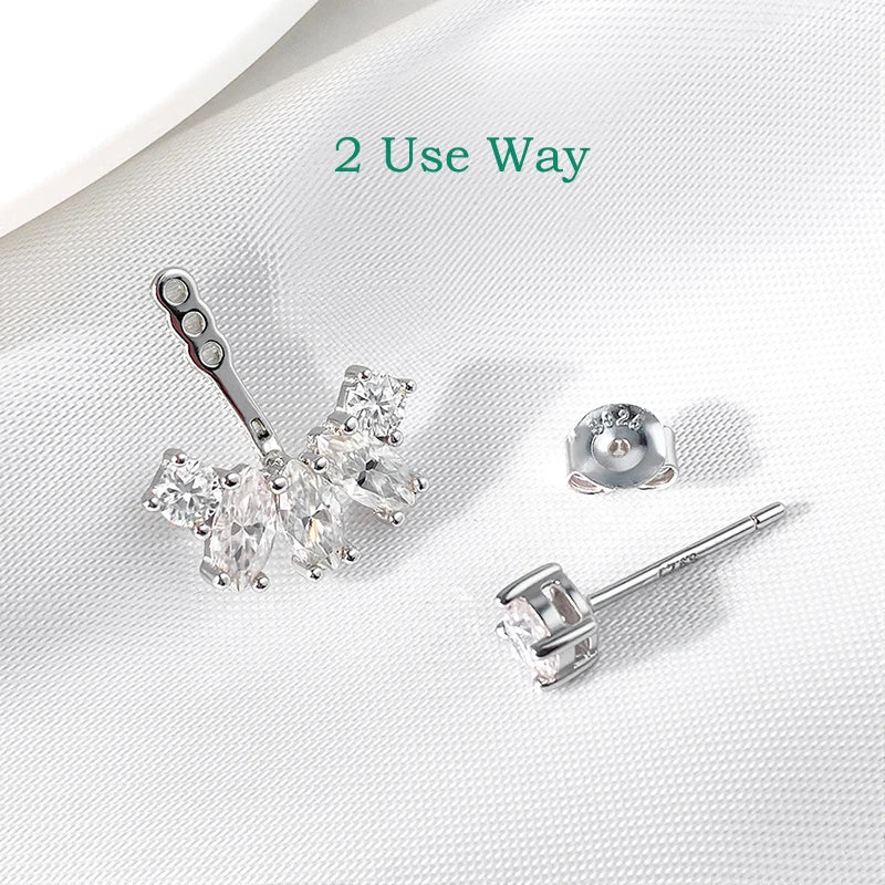 Smyoue Certified All Moissanite Drop Earrings for Women Detachable Earcuff Party Jewelry Pure 925 Silver Stud Earring 2 Use Way
