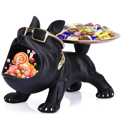 Resin Dog Figurine Statue Craft Animal Ornament with Storage Box Puppy Sculpture Home Decor Artwork