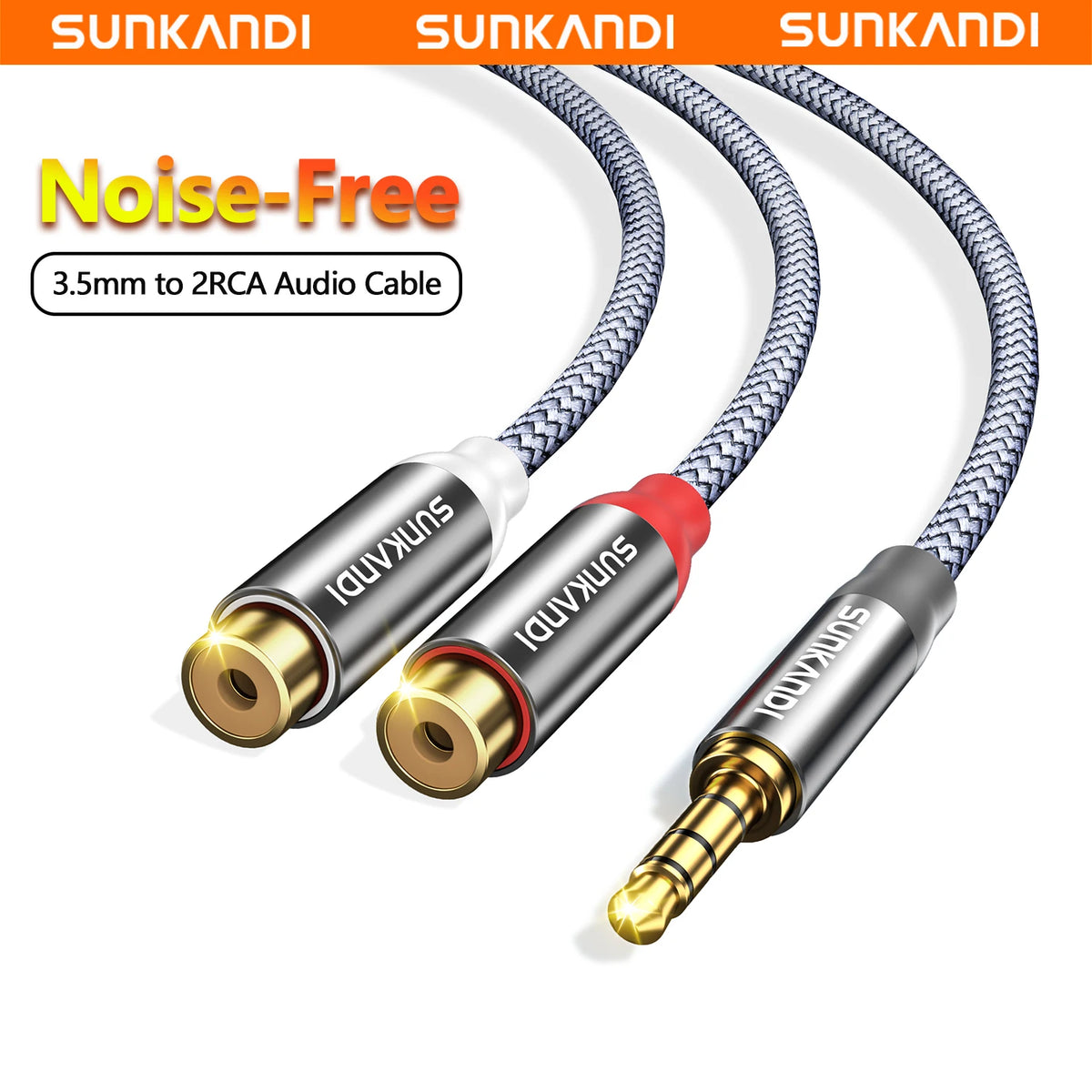 SUNKANDI 3.5mm to 2 RCA Cable,  3.5mm to 2RCA  Audio Adapter for Smartphones , MP3 player, Tablet, speaker, amplifier
