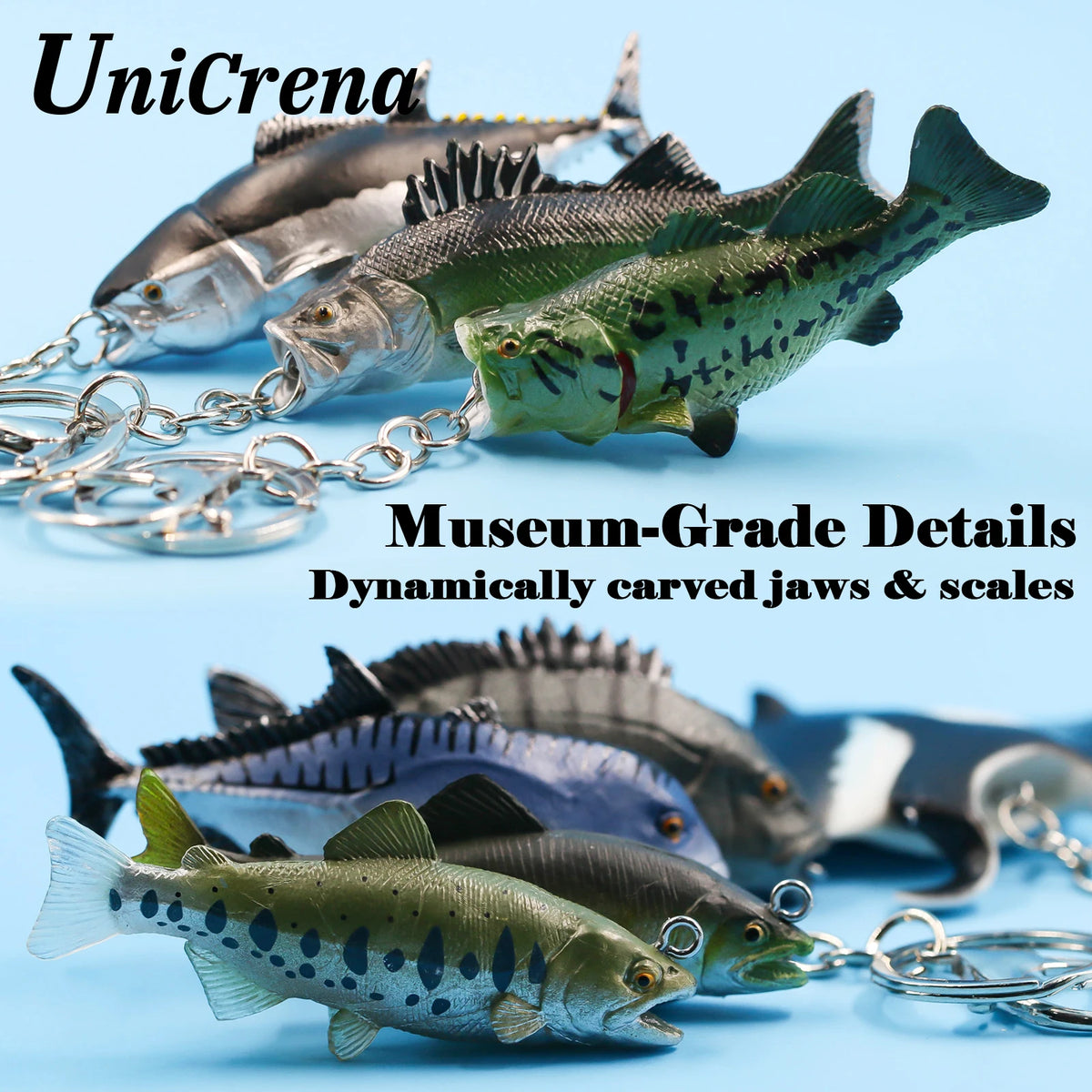 Fish Keychain Creative Handmade Fish Model Key Ring Trout/Snapper/Tuna/Salmon/Bass Keychain Fishing Themed Key Holder Accessory