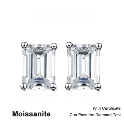 NeeTim 1CT 2CT Emerald Radiant Cut Moissanite Studs Earrings for Women Sparkling 925 Sterling Silver Earring Wedding Jewelry