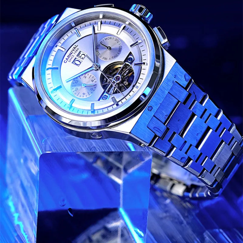 Reloj CARNIVAL Mens Sport Mechanical Watch Brand Luxury Tourbillon Automatic Wrist Watches for Men 50M Waterproof Montre Homme