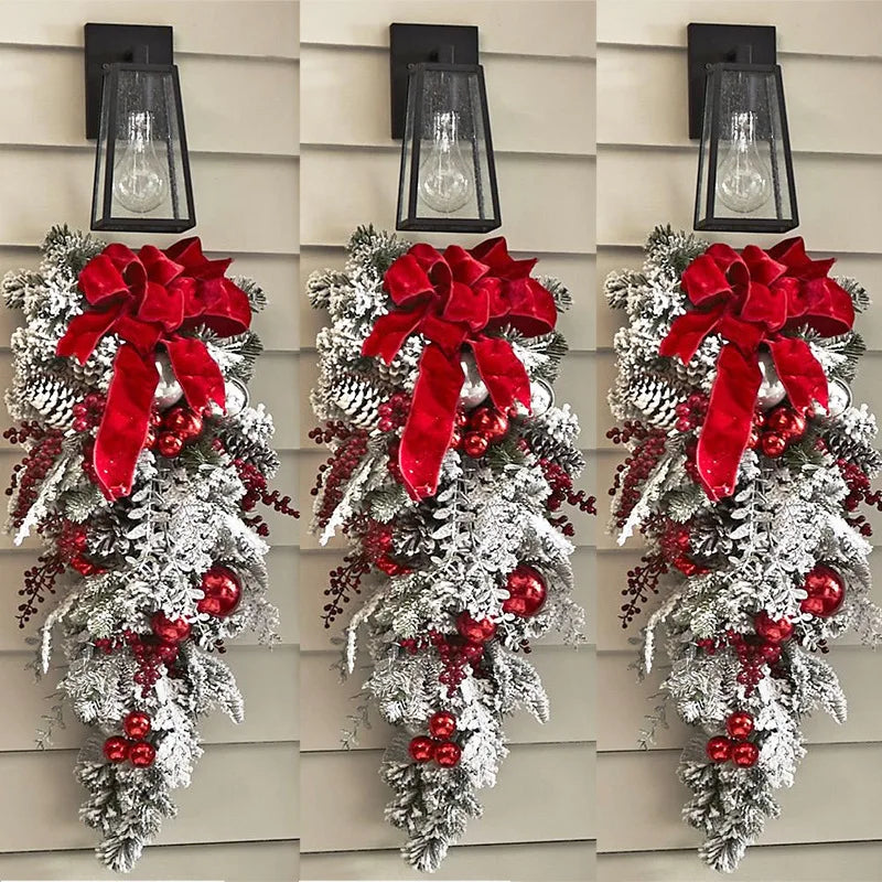 Christmas Wreath Rattan Set Christmas Decorations Bow Flower Garland For Front Door Hanging Christmas Ornaments New Year Decor