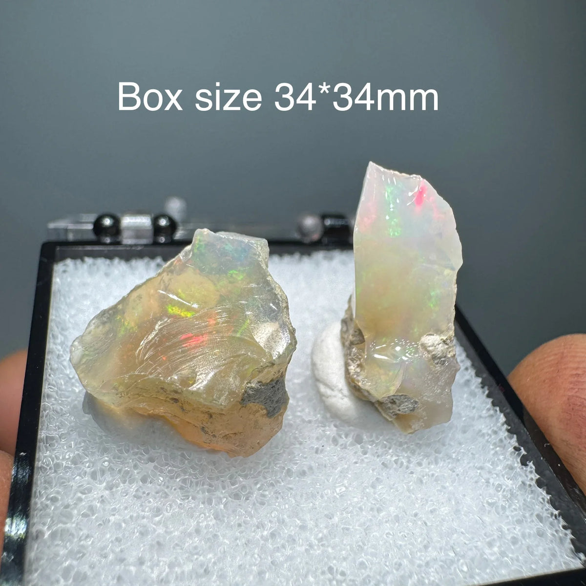 Natural Rare Colorful Ethiopia Opal (No Need Water) Gem Mineral Specimen Box Size:34X34mm (Need Lighting) Sunlight Best