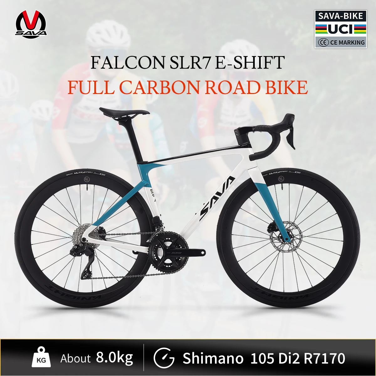 SAVA HAWKEYE SLR7 Full Carbon Fiber E-Shift Road Bike Ultra Light 8 kg with SHIMAN0 105 7170 Di2 Road Bike Racing 24 Speed