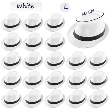 58/60cm Wedding Straw Fedora Hat for Men Women Trilby Hat Short Brim Panama Hat Beach Havana Party Favors Big Head Gentleman Cap