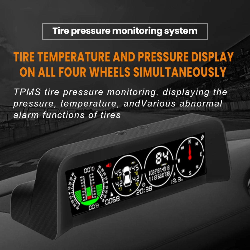 X91-WZ GPS TPMS Tire Monitor Inclinometer Gague Top View Angle Inclinometer Digital Car Compass Overspeed Alarm Car Speedometer