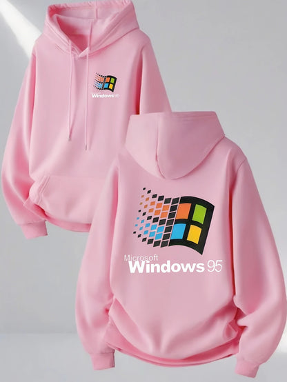 Windows 95 Graphic Vintage for Tech Enthusiasts Casual Streetwear Outfit Print Soft Material Pullover Pattern  Hoodie Unisex Top