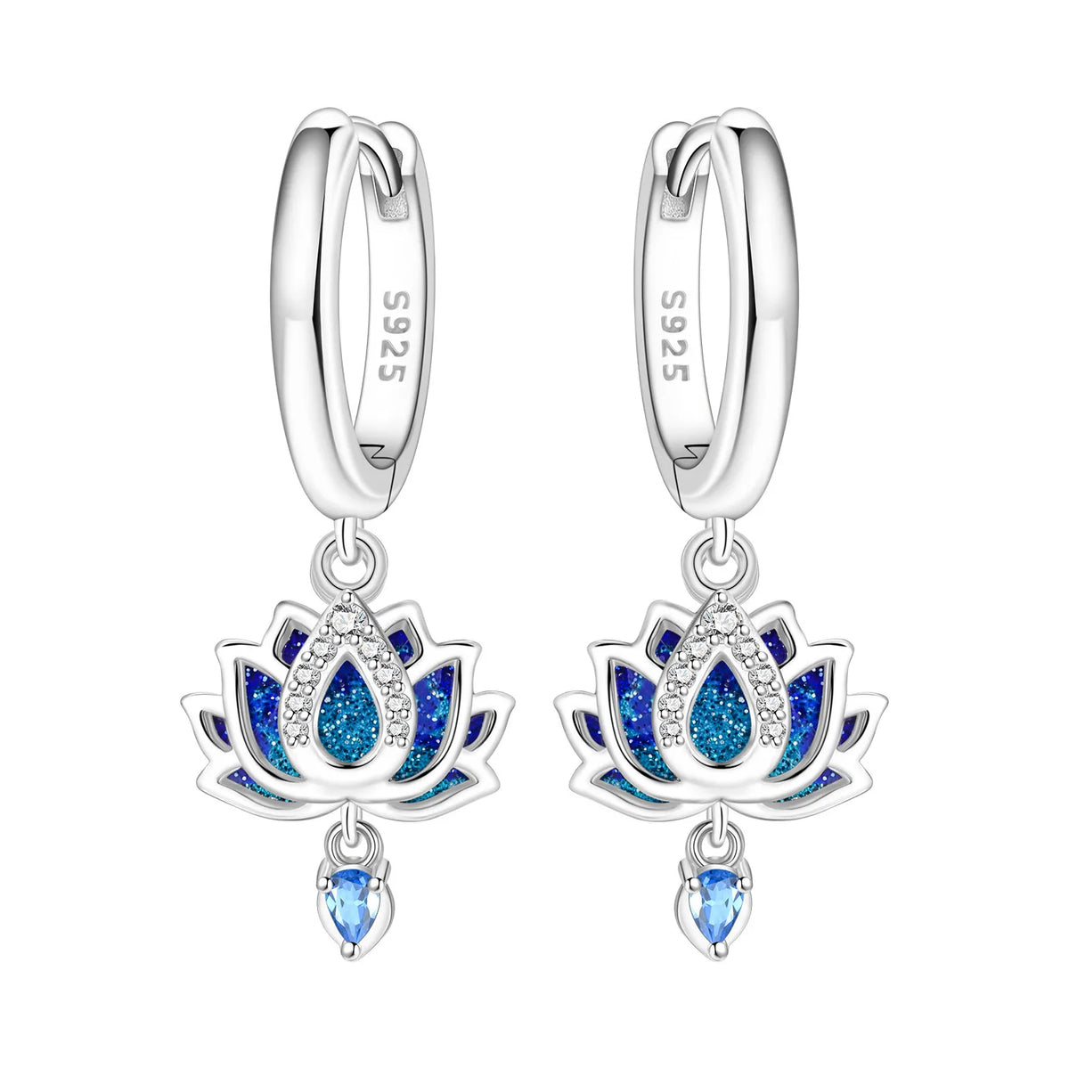 Orstarry Original 925 Sterling Silver Blue Iris Flower Earrings Women Hoop Earring Anniversary Jewelry Trendy Gifts