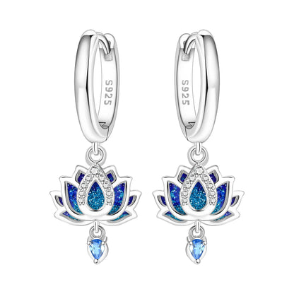 Orstarry Original 925 Sterling Silver Blue Iris Flower Earrings Women Hoop Earring Anniversary Jewelry Trendy Gifts