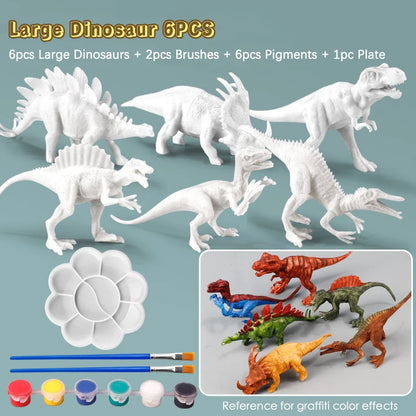 6/8Pcs Painted Graffiti Dinosaur White Embryo Animals Model Children's Educational DIY Handmade Painting Colorful Dinosaur Toys