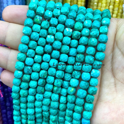 Natural Stone 7-8MM Faceted Square Lapis Lazuli Loose Cube Spacer Beads for Jewelry Making Diy Earrings Bracelets Accessories