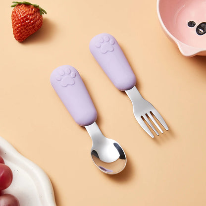 304 Stainless Steel Tableware Spoon Bears Paw Style Short Handled Fork Spoons, Learning to Eat, Small Auxiliary Training Spoons