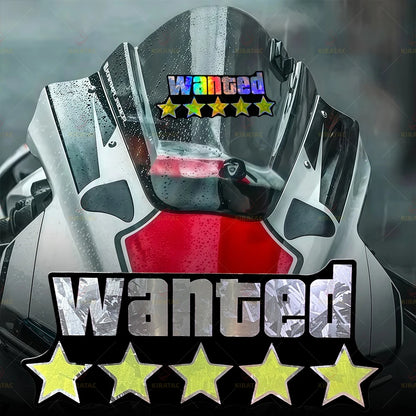 2Pcs/Set Holographic Carbon Silver WANTED Sticker Waterproof Vinyl Decal for Motorcycle Car Scooter Helmet Window Bumper