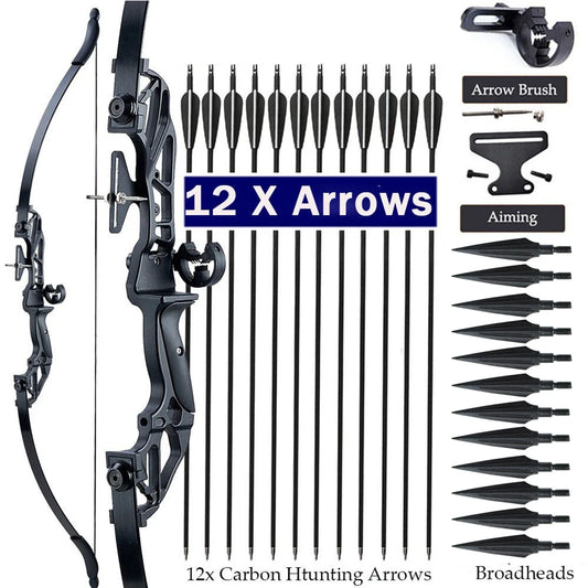 Toparchery 54" Archery Hunting Takedown Recurve Bow Carbon Arrows Broadheads 20-55lbs Target Shoot Bow Set with Metal Bow Handle