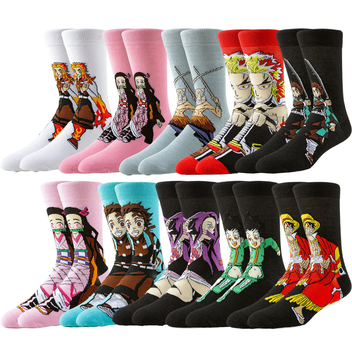 5Pairs BANDAI Unisex Novelty Funny Casual Crew Socks Cartoon Anime Hip Hop Street Fashion for Men Women