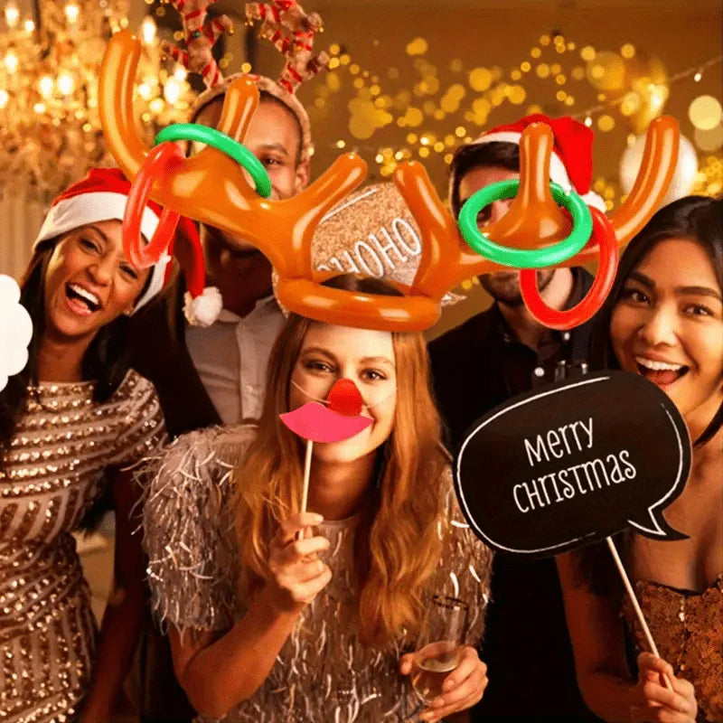 1/2pcs Inflatable Reindeer Antler Ring Toss Party Game Set Christmas Party Games New Year's Eve Birthday Party Decorations