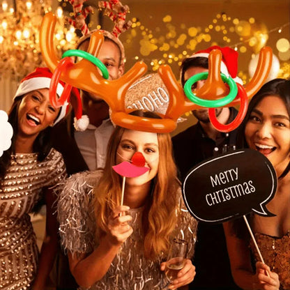 1/2pcs Inflatable Reindeer Antler Ring Toss Party Game Set Christmas Party Games New Year's Eve Birthday Party Decorations