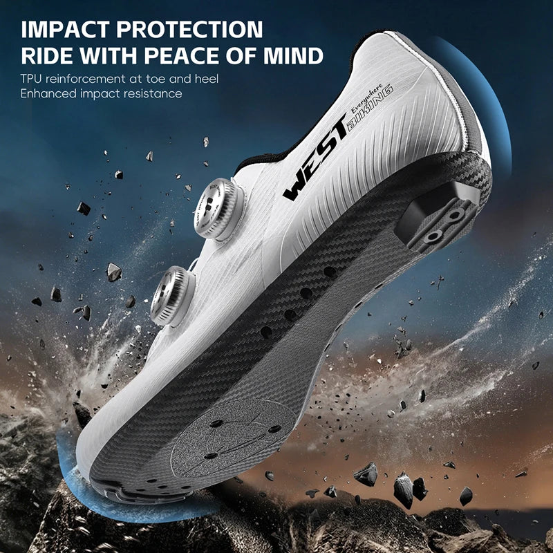 WEST BIKING Road Cycling Shoes Men Carbon Sole Dual Dial Breathable Racing Footwear 3 Hole Lock Cleat Lightweight Bike Shoes