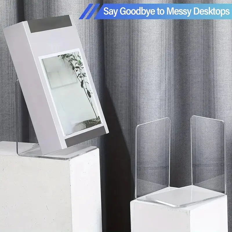 8 Pieces Bookends,Clear Bookends for Shelves,Heavy Duty Book Ends andDesktop Organizer,Book Stopper for Books/Movies/CD