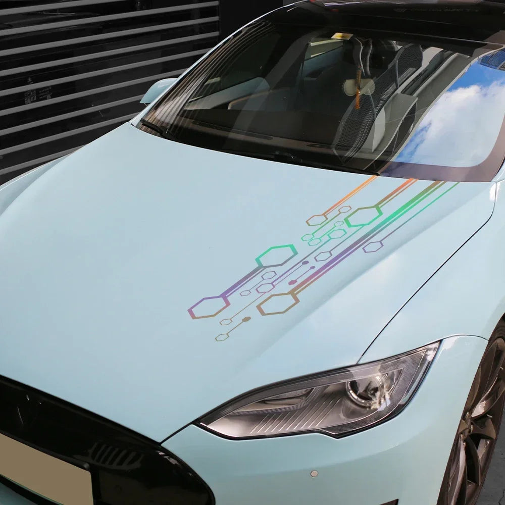 Car Hexagon Stripes Decal Film Hood Sticker Decor For VW Volkswagen Tesla Skoda Volvo Suzuki BMW Seat Subaru Tunning Accessories