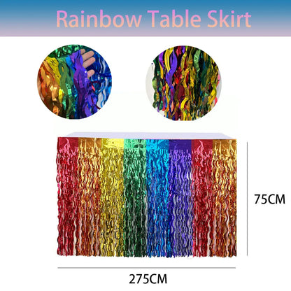 Rainbow Wavy Table Skirt Rainbow Metallic Foil Tinsel Table Skirts for Birthday Wedding Engagement Bridal Shower Party Supplies
