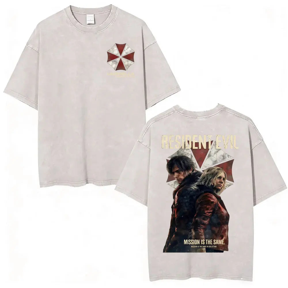 Limited Resident Evil Requiemm Anime T Shirt Men's Clothing Gothic Vintage Washed T Shirts Summer Tops O-Neck T-shirt Streetwear
