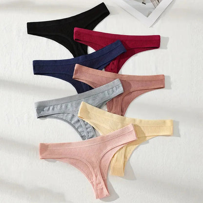 7Pcs/Set Women Thongs Cotton Panties Striped Underwear Sexy Underpants Solid Panty Soft G-Strings  Plus Size Female Lingerie
